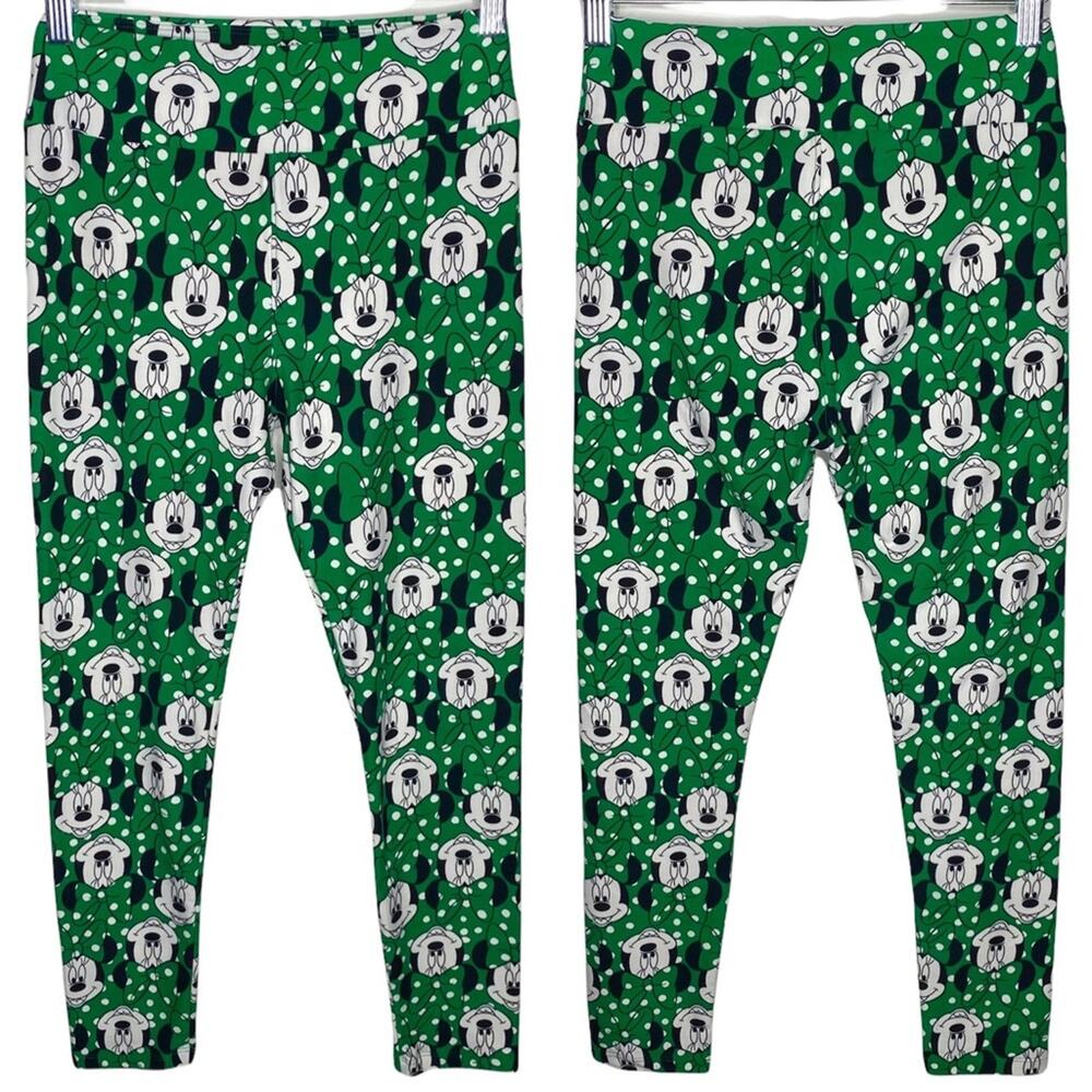 LulaRoe Minnie Mouse Polka Dot Green Leggings size OS